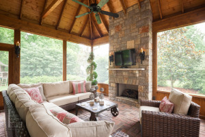 Nashville screen porch outdoor fireplace