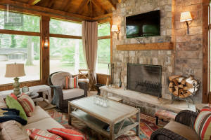 Screened Porch With Masonry Fireplace And Custom Mantel The