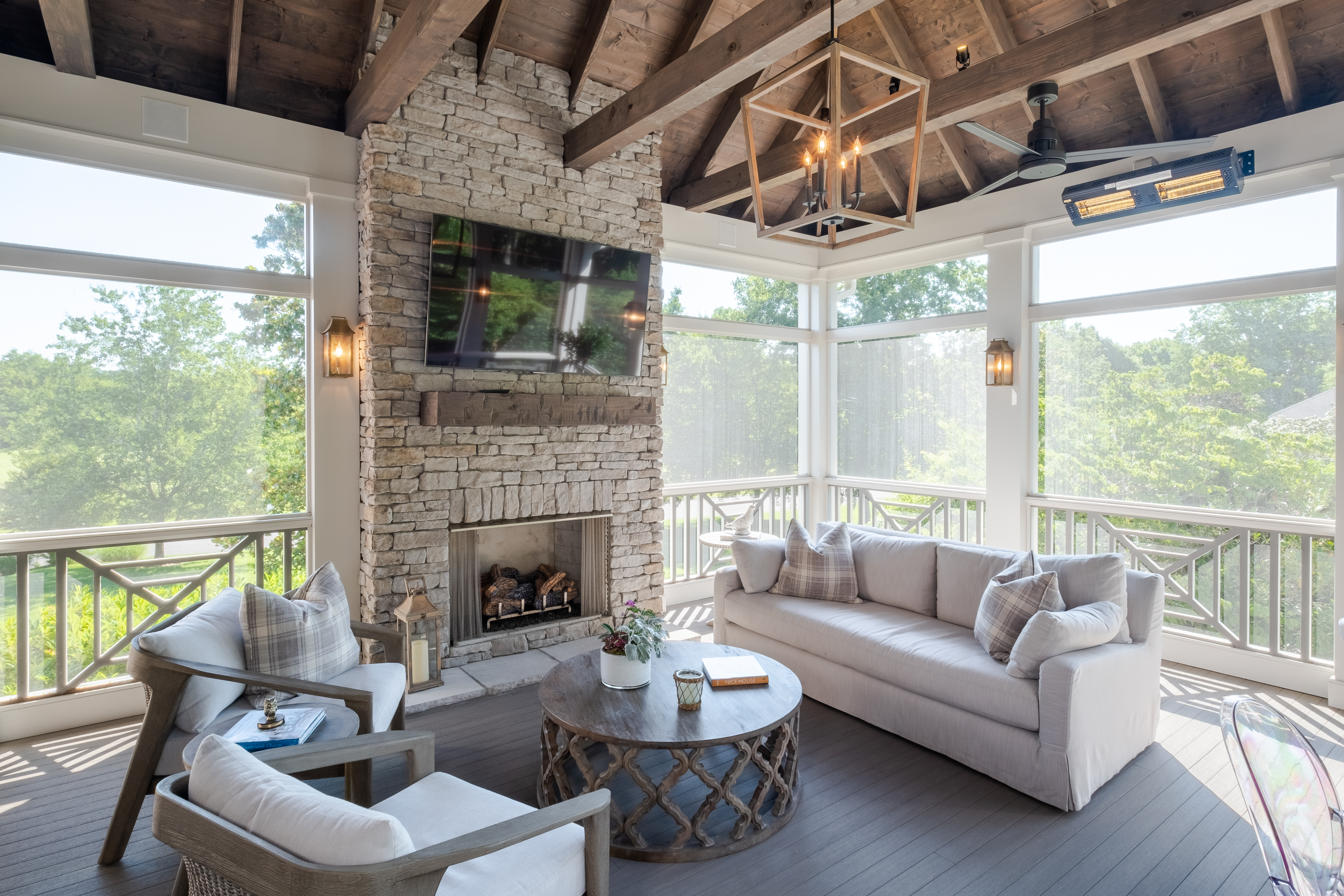 Brentwood screened porch with fireplace