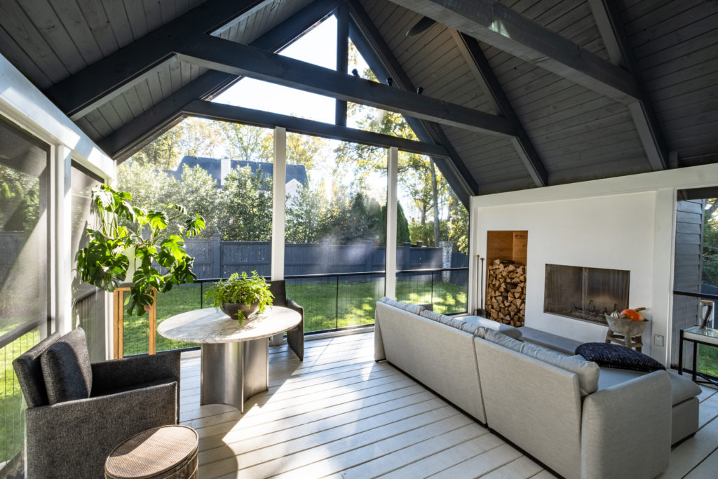 porch-screened-interior-fireplace-wood-contemporary-gable-roof-rafters-contemporary-modern