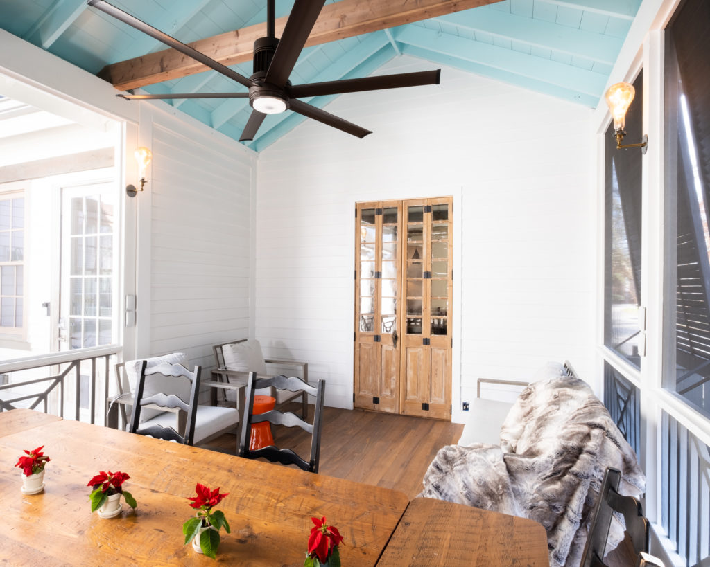 porch-screened-interior-dining-gable-blue-ceiling-southern-cross-reclaimed-doors